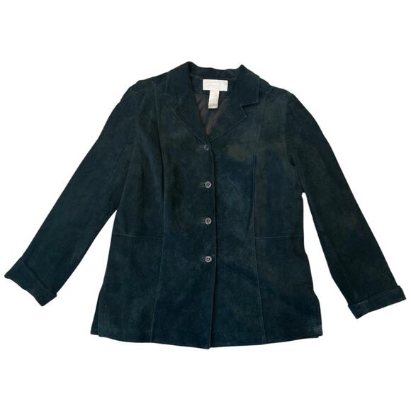 GUC VINTAGE Liz Claiborne Collection Black Suede Shirt Jacket Size Large - Picture 1 of 12